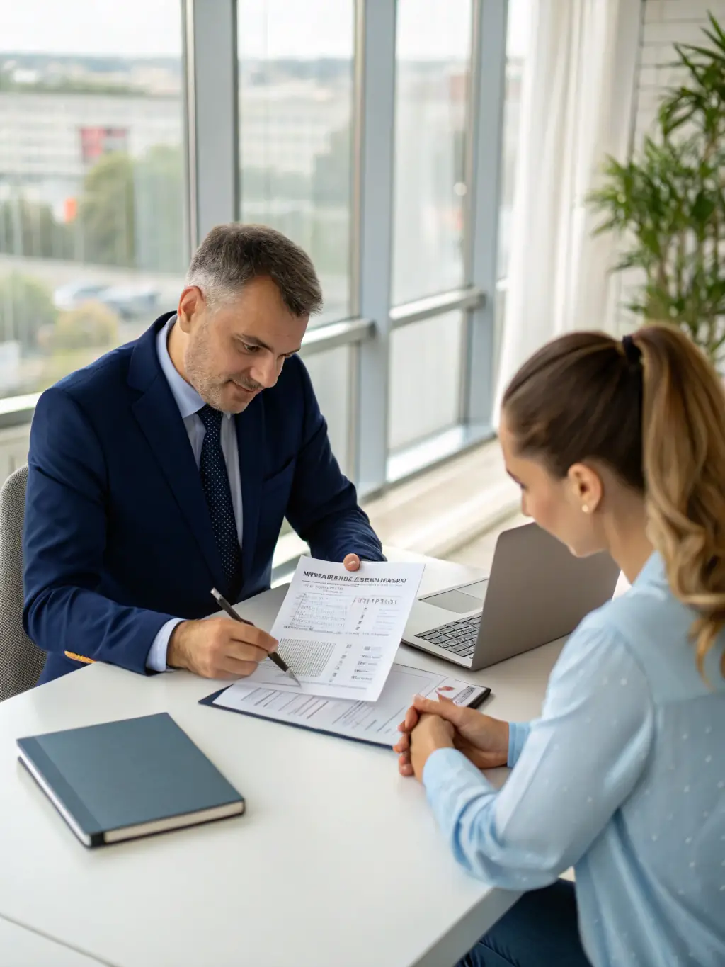 An image of a business owner reviewing financial statements with an accountant, representing FBT advisory services.